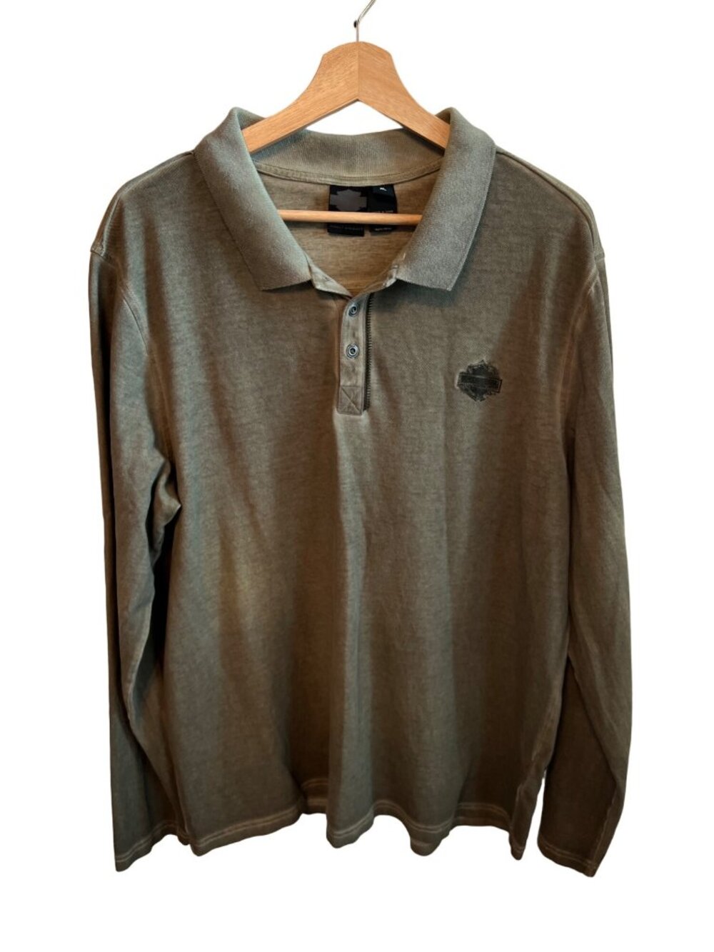 Harley-Davidson Men's Size XL Olive Green Long Sleeve Motorcycle Polo Shirt